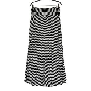 Merona Black White Stripe Maxi Skirt Boho Casual Travel XL‎ TG Pull-On Skirt